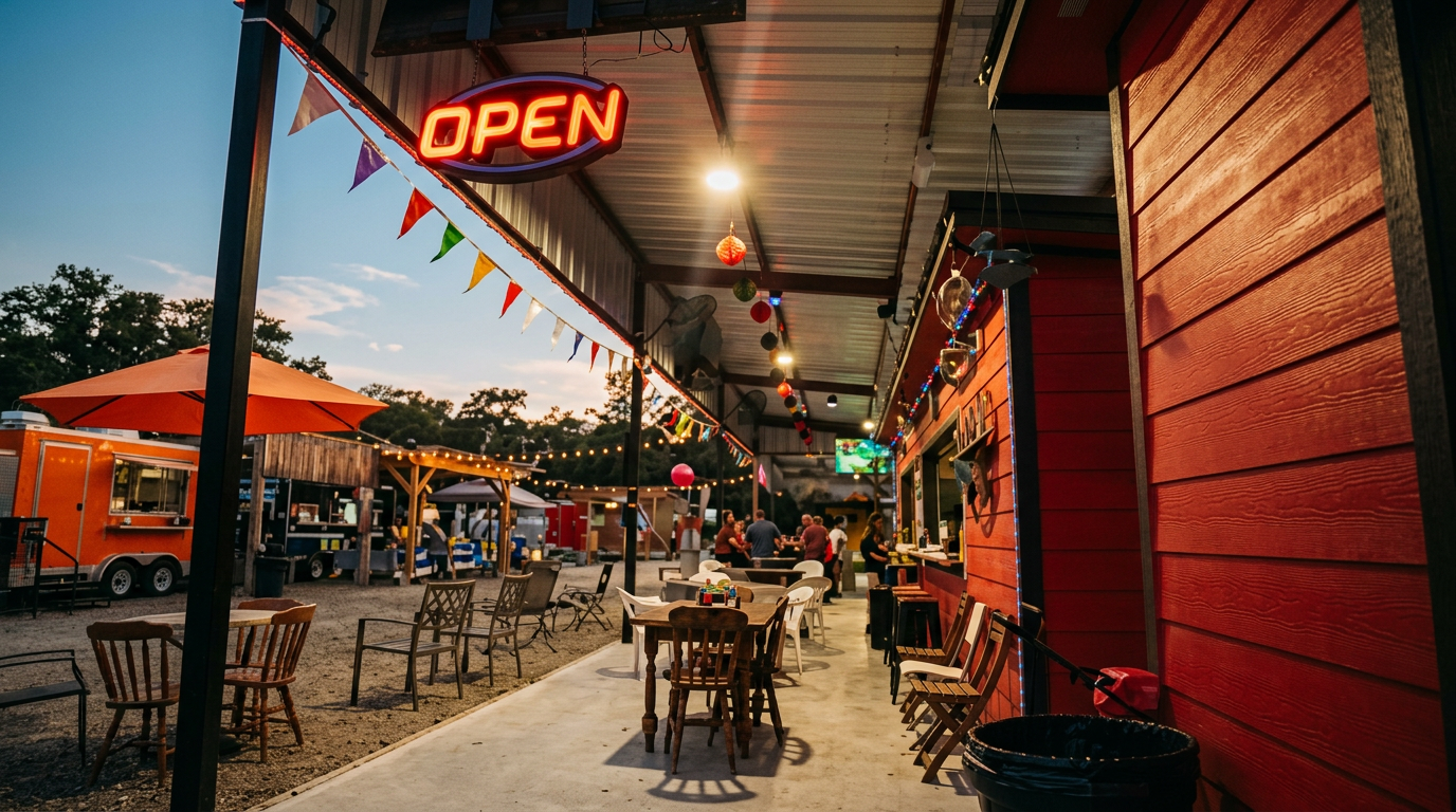 La Carreta food truck park at golden hour